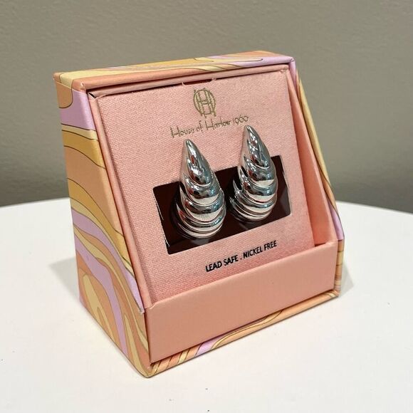 NEW House of Harlow 1960 Silver Hallow Water Drop Earrings - Picture 2 of 6